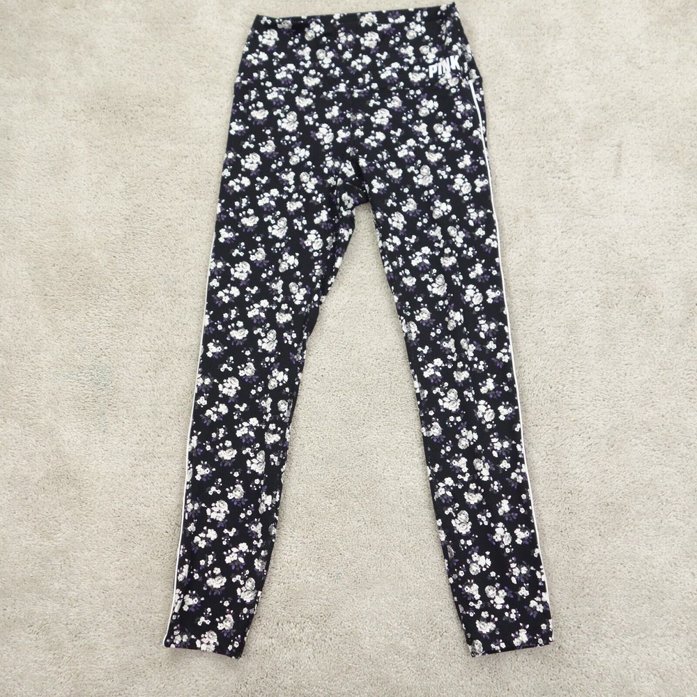 Victorias Secret PINK Leggings Women's Medium Black Floral High Waist Stretch